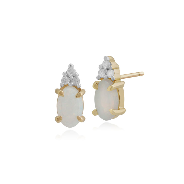 Classico pendente ovale e diamante in oro giallo 375 con opale e orecchini a bottone