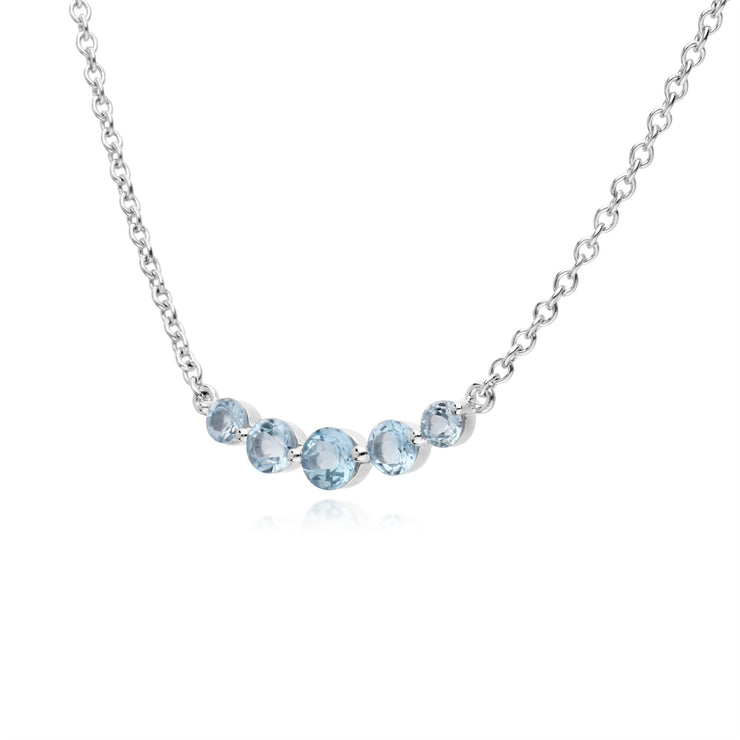 Collana in argento sterling con cinque pietre di topazio azzurro rotondo sfumato da 45 cm