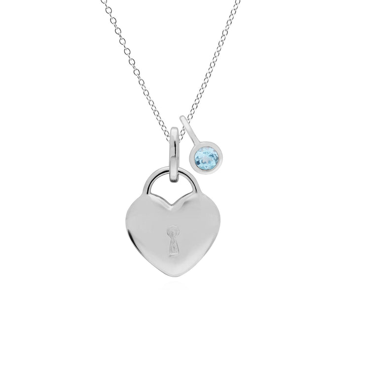 Classico ciondolo con lucchetto a cuore in argento 925 e ciondoli con topazio azzurro