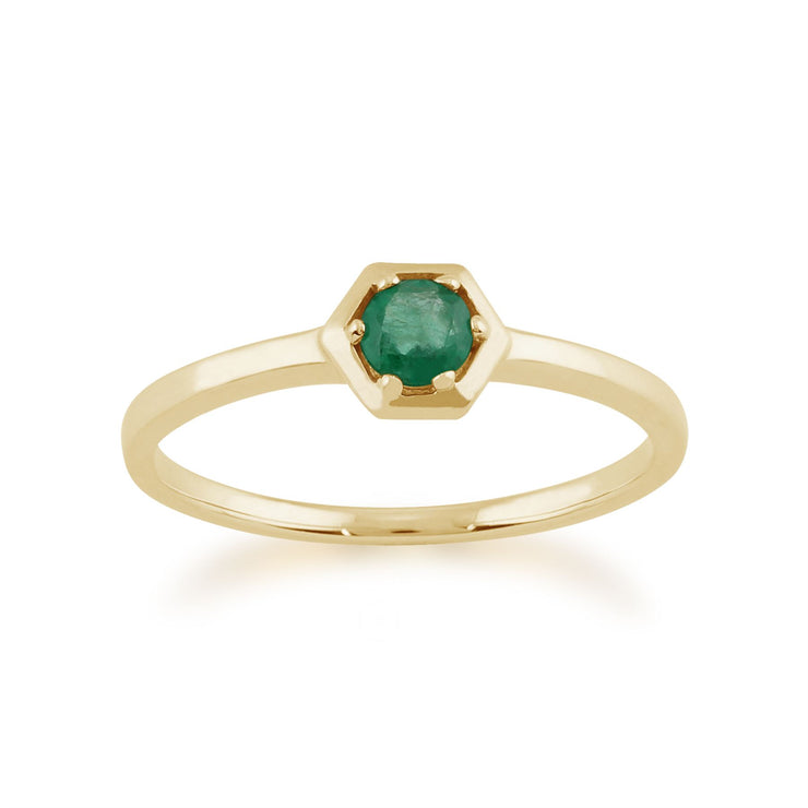 Anello Gemondo con smeraldo, anello esagonale con smeraldo da 0,20 ct in oro giallo da 9 ct