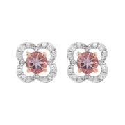 Orecchini classici con morganite in oro rosa 375 e rivestimento per orecchie con fiori di diamanti