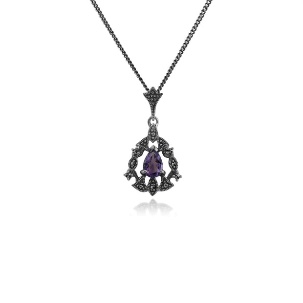 Collana in stile Art Nouveau Argento 925 Ametista Pera e Marcasite