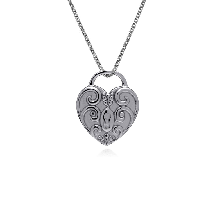 Collana in argento, pendente con ciondolo a forma di lucchetto a forma di cuore in argento sterling su catena da 45 cm