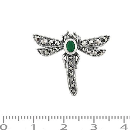 Spilla Libellula Stile Art Nouveau Argento 925 Smeraldo e Marcasite