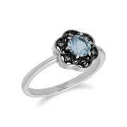 Anello Gemondo con topazio azzurro, anello in argento sterling con topazio azzurro e fiore marcasite - TOPAZIO