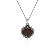 Collana  pendente con granato e marcasite ,a cuore in argento sterling con catena da 45 cm