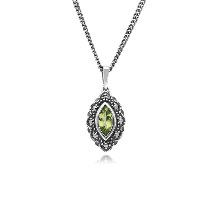 Collana in stile Art Déco Marchesa in argento 925 con peridoto e marcasite