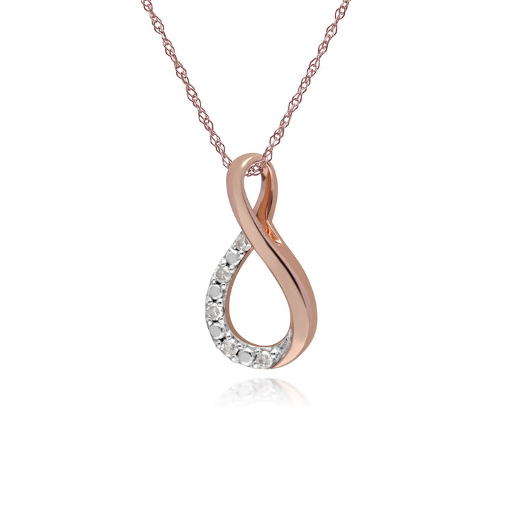 Collana con diamanti, ciondolo bacio con diamanti in oro rosa da 9 ct su catena da 45 cm