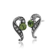 Orecchini con peridoto e marcasite in stile Art Nouveau Argento 925 