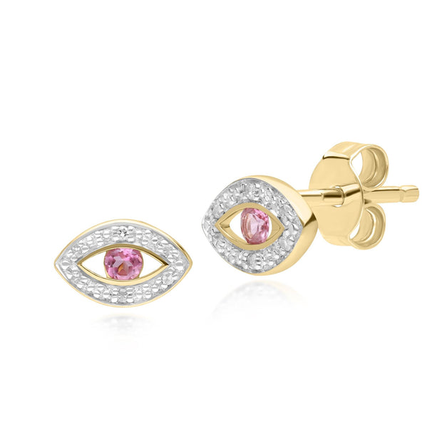 Orecchini ECFEW™ Evil Eye con delicata tormalina rosa e diamanti in oro giallo 375