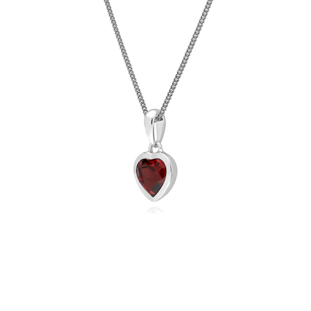 Ciondolo Collana granato a forma di cuore pietra singola in argento sterling su catena da 45 cm