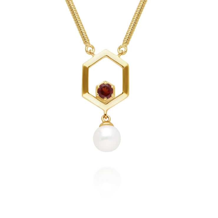 Collana moderna di perle esagonali Argento 925 placcato oro Perla e granato