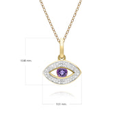 ECFEW™ Evil Eye Delicato pendente rotondo con ametista e diamanti in oro giallo da 9 ct