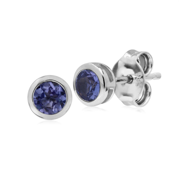 Orecchini di tanzanite rotondi semplici 
chaton in argento sterling