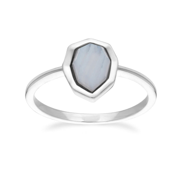 Anello irregolare in argento 925 con agata blu con gemma B