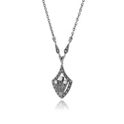 Collana in stile Art Deco Cabochon rotondo in argento 925 con opale e marcasite