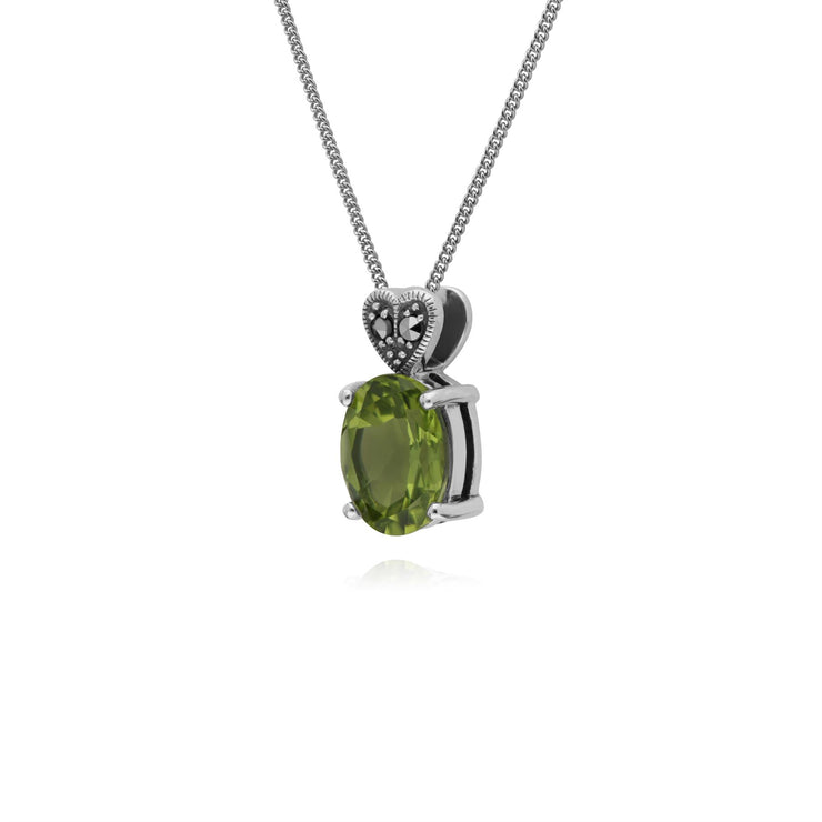 Collana con peridoto, collana in argento sterling con peridoto e marcasite ovale da 45 cm