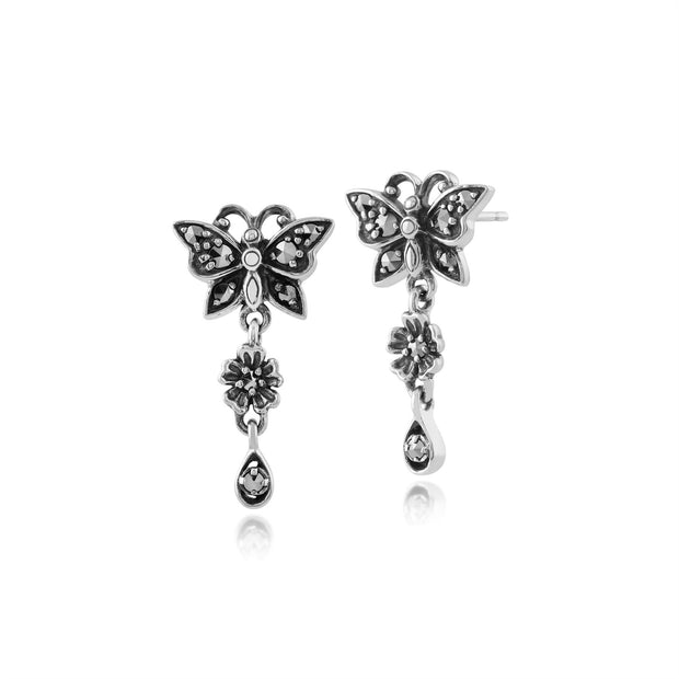 Orecchini a farfalla in stile Art Nouveau in argento sterling 925 con marcasite