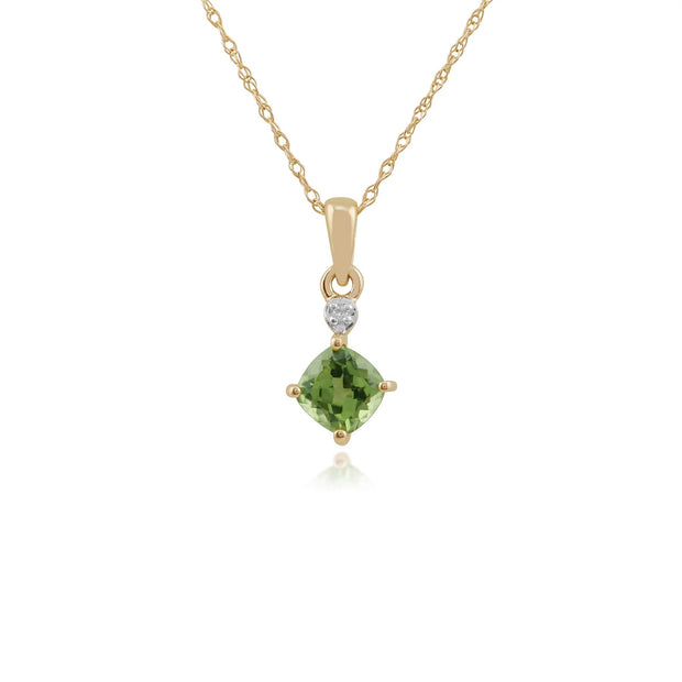 Classico pendente con peridoto quadrato e diamanti in oro giallo 375