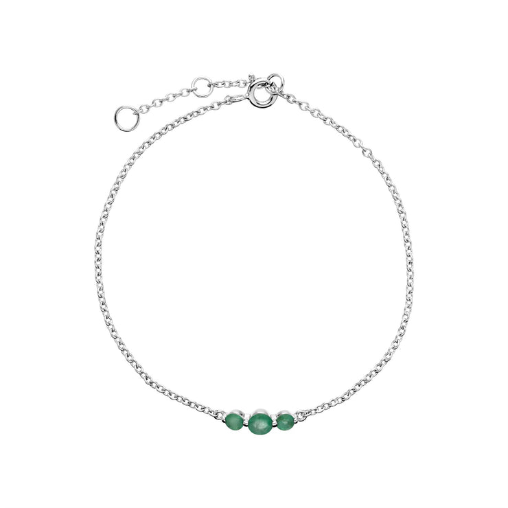 Bracciale in argento sterling con tre pietre di smeraldo rotondo sfumato da 19 cm