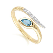 Anello ECFEW™ London con topazio blu e diamante serpente in oro giallo 9k