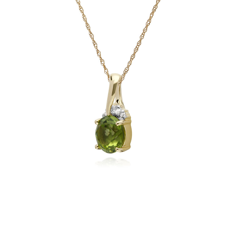 Collana con peridoto, ciondolo con peridoto rotondo e diamante in oro giallo da 9 ct su catena da 45 cm