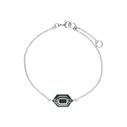 Bracciale esagonale da 19 cm in argento sterling, onice nero, marcasite e smalto verde