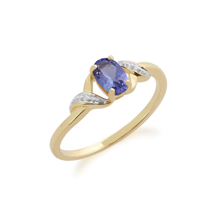 Anello Gemondo con tanzanite, anello con tanzanite in oro giallo da 9 ct e diamanti da 0,48 ct