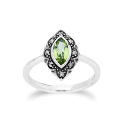 Anello Gemondo con peridoto, anello in argento con peridoto e marcasite Art Nouveau - Peridoto