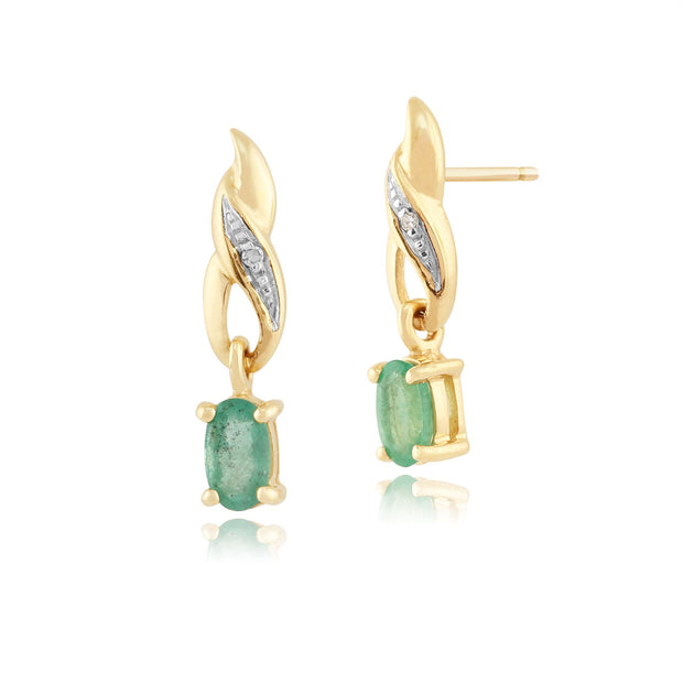 Classico pendente e orecchini con smeraldo ovale in oro giallo 375 