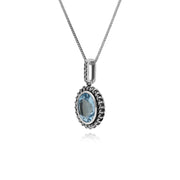 Collana con topazio, pendente ovale in argento sterling con topazio azzurro e marcasite con catena da 45 cm