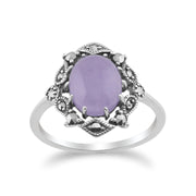 Anello Gemondo in argento 925 con lavanda e marcasite di ispirazione vintage in stile Art Nouveau