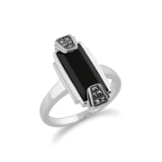 Anello Art Déco Gemondo, anello Art Déco in argento sterling 925 con onice nero e marcasite