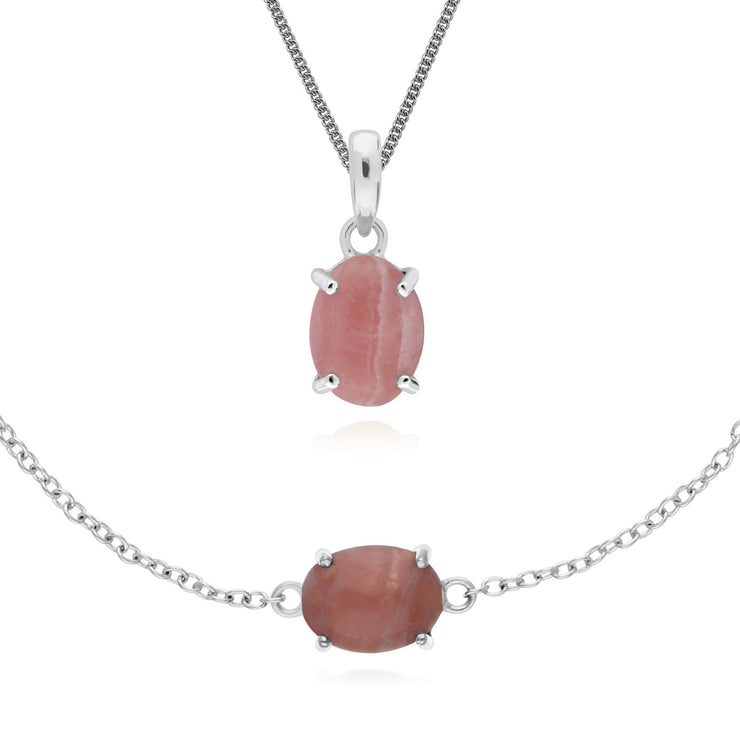 Classico bracciale e pendente ovale in rodocrosite in argento 925