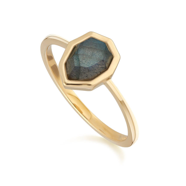 Anello irregolare con gemma B. Labradorite in argento 925 placcato oro