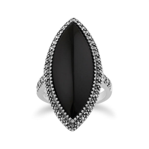 Gemondo Anello Art Déco, Argento sterling 925 da 12,5 ct Anello con onice nero e marcasite