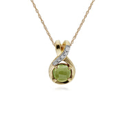 Collana con peridoto, ciondolo bacio con peridoto in oro giallo da 9 ct e diamante rotondo su catena da 45 cm