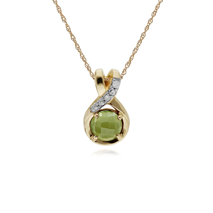 Collana con peridoto, ciondolo bacio con peridoto in oro giallo da 9 ct e diamante rotondo su catena da 45 cm