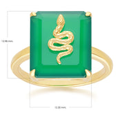 Anello grande serpente decorativo in calcedonio verde in argento placcato oro fino