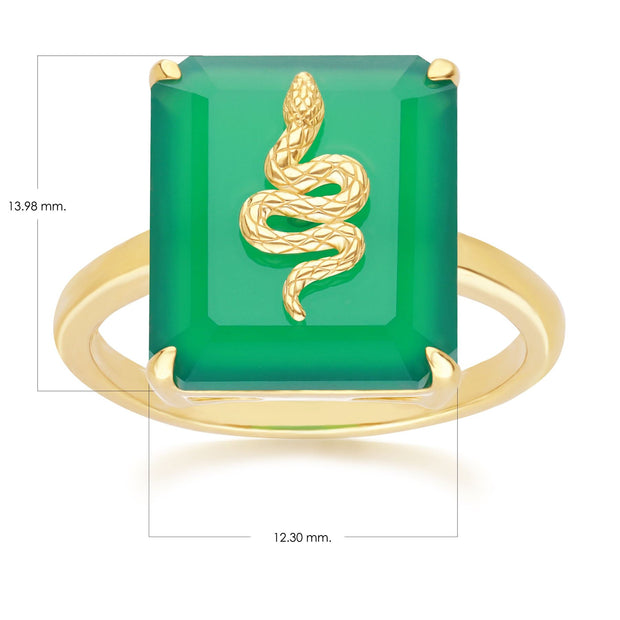 Anello grande serpente decorativo in calcedonio verde in argento placcato oro fino