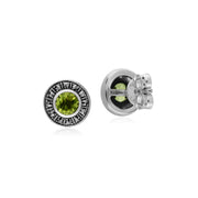 s Orecchini a bottone rotondi in argento sterling con peridoto e marcasite