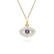 ECFEW™ Evil Eye Delicato pendente rotondo con ametista e diamanti in oro giallo da 9 ct