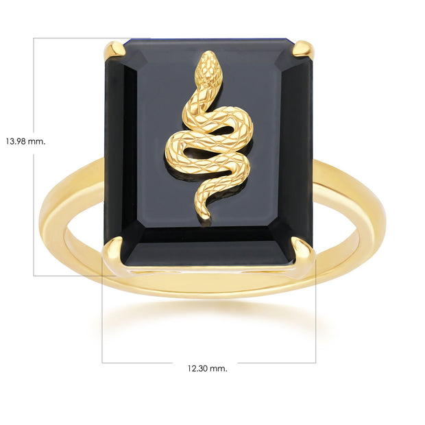 Anello grande serpente decorativo in onice nero in argento placcato oro fino