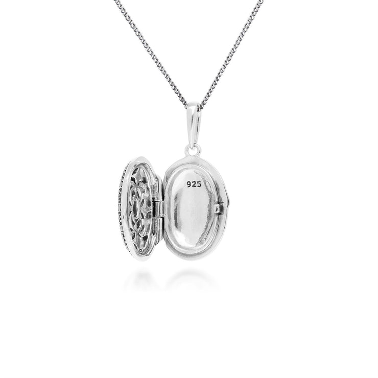 Collana portafoto in stile Art Nouveau Argento 925 ovale acquamarina