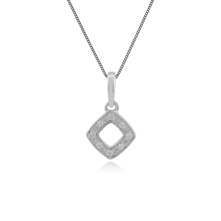 Orecchini a bottone e bracciale classico in oro bianco 375 con diamanti quadrati traforati