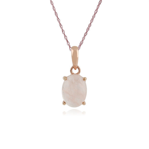 Collana e orecchini classici a bottone ovale Argento 925 placcato oro rosa Morganite opaca