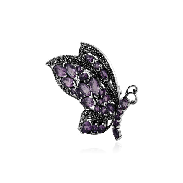 Spilla Farfalla Volante Stile Art Nouveau Argento 925 Marchesa con Ametista e Marcasite