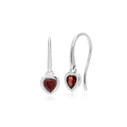 Orecchini a cuore pendenti con granato pietra singola in argento sterling