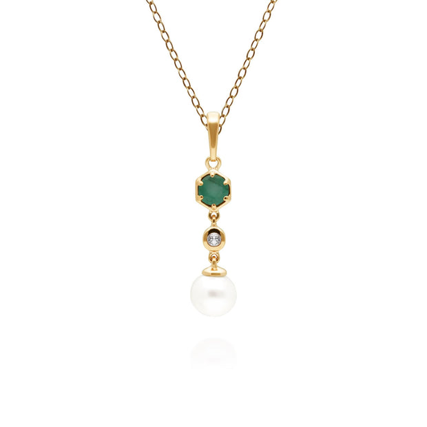 Ciondolo Perla Moderna Argento 925 Placcato Oro Perla, Smeraldo e Topazio