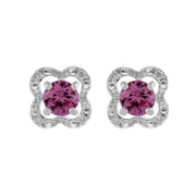 Orecchini a bottone classici con zaffiri rosa in oro bianco 375 e rivestimento per orecchie con fiori di diamanti